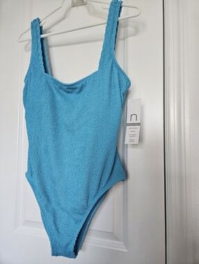 NWT Womens N By Next One Piece Swimsuit Size Medium Or Large Textured Aqua Blue